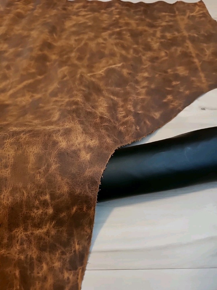 4-5oz COGNAC BROWN PULL-UP DISTRESSED LEATHER HIDE SQUARE PANEL,SHEET,12x12 10+s