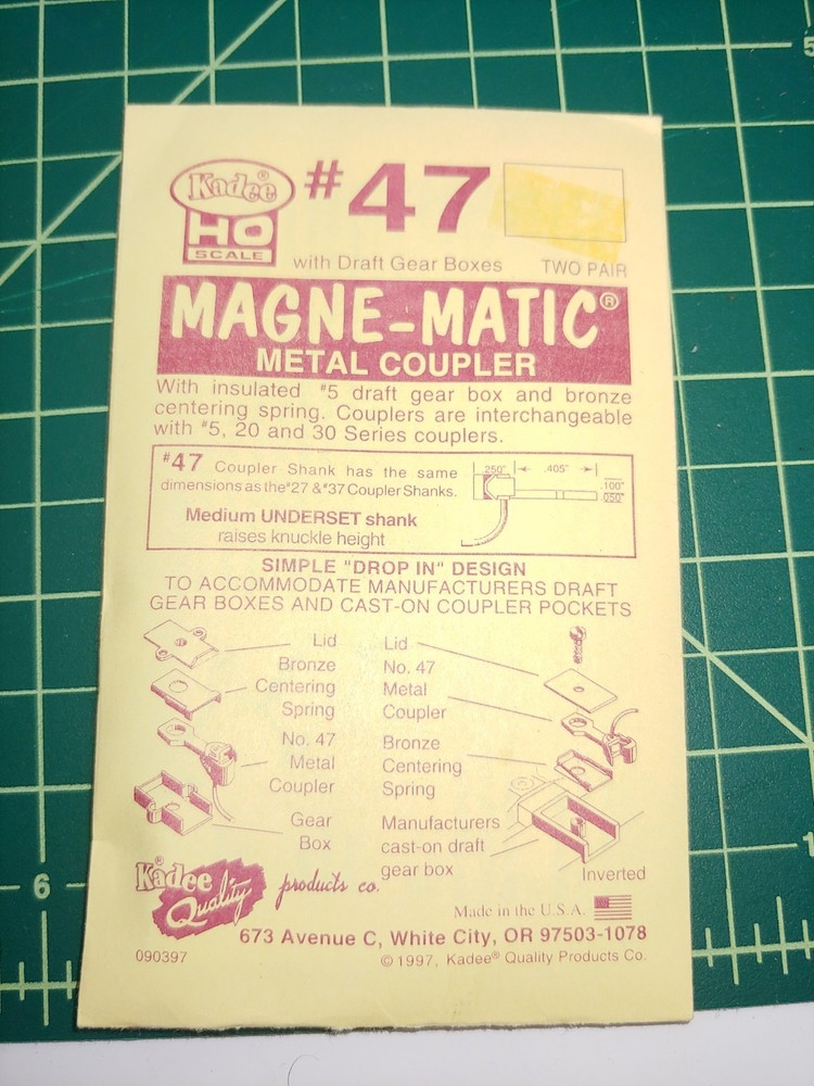 Kadee Ho Scale #47 Magne-Matic Couplers Medium Underset Shank Two Pair