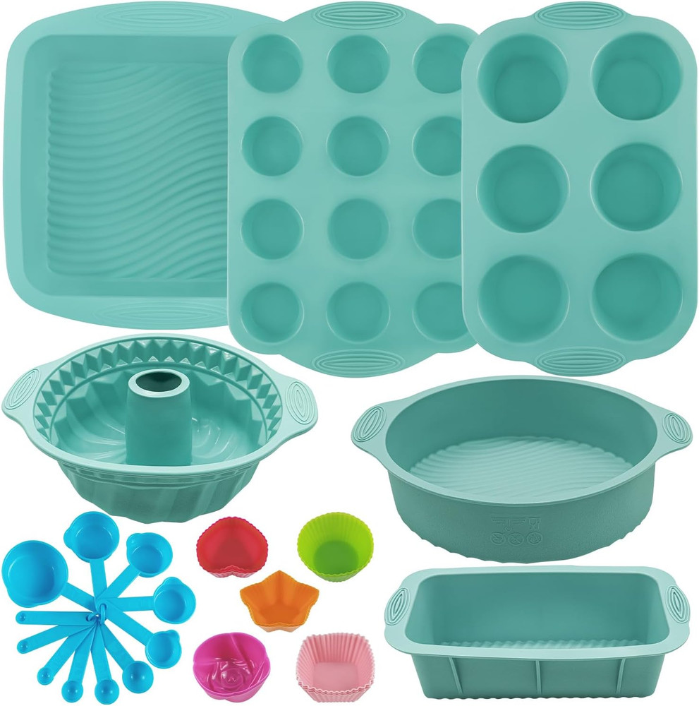 32 Pieces Silicone Baking Pans Set, Nonstick Bakeware Set for Kitchen Oven, Sili