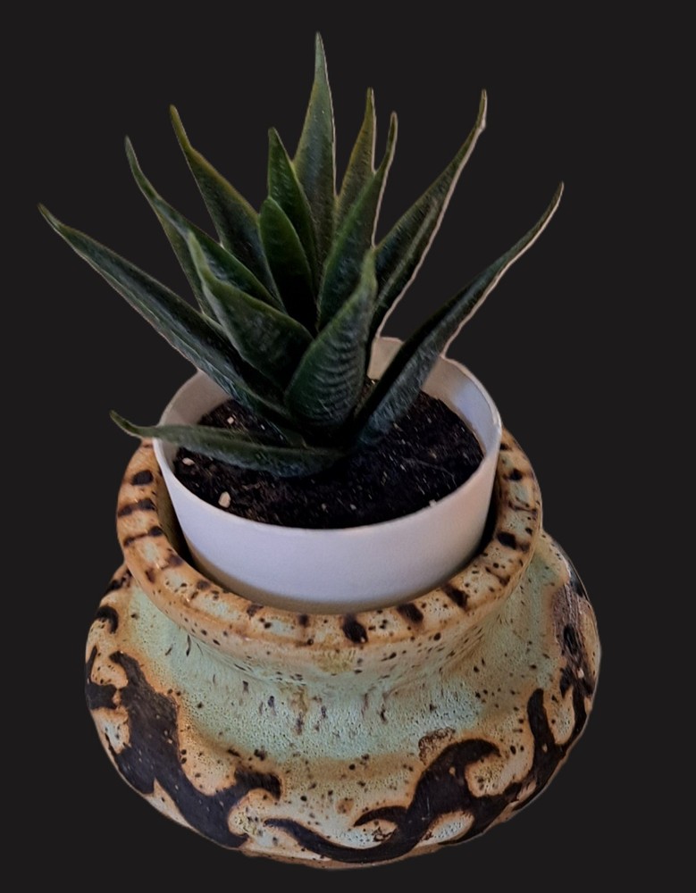 Small Planter Pot Hand Made Studio Glazed Pottery Decorated Signed 4”