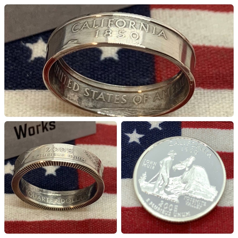 California CA SILVER state Quarter Coin Ring