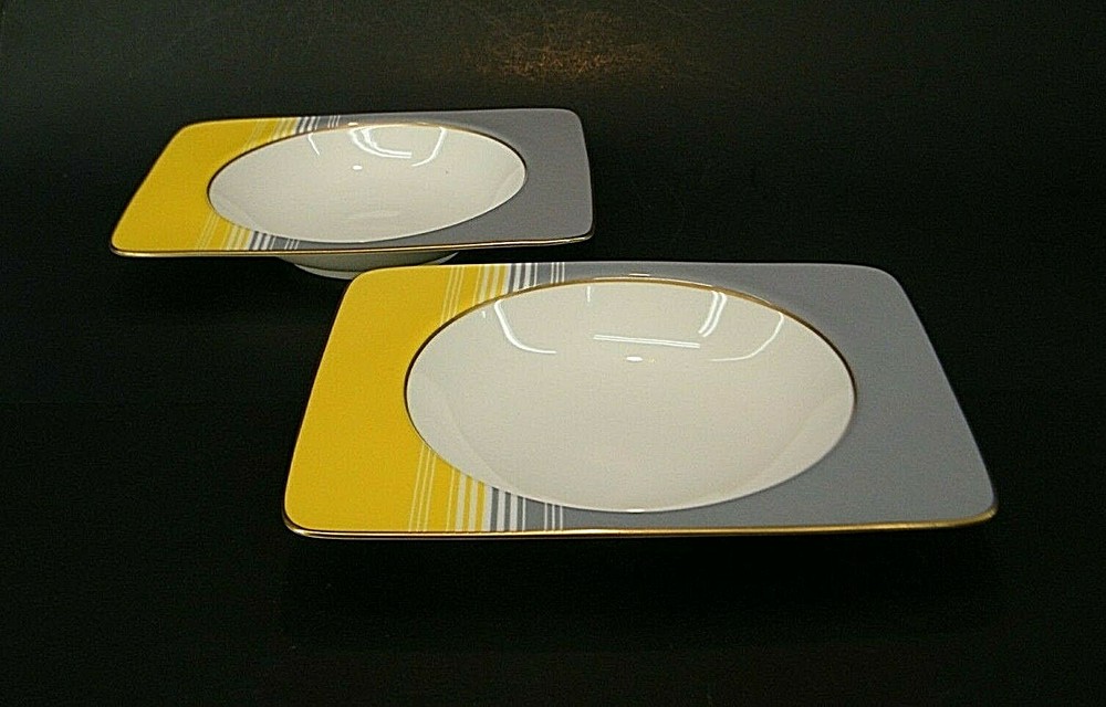 2 Pc DANiEL HECHTER YELLOW COMPLiMENTS MODERNiST RECTANGULAR SOUP CEREAL BOWL