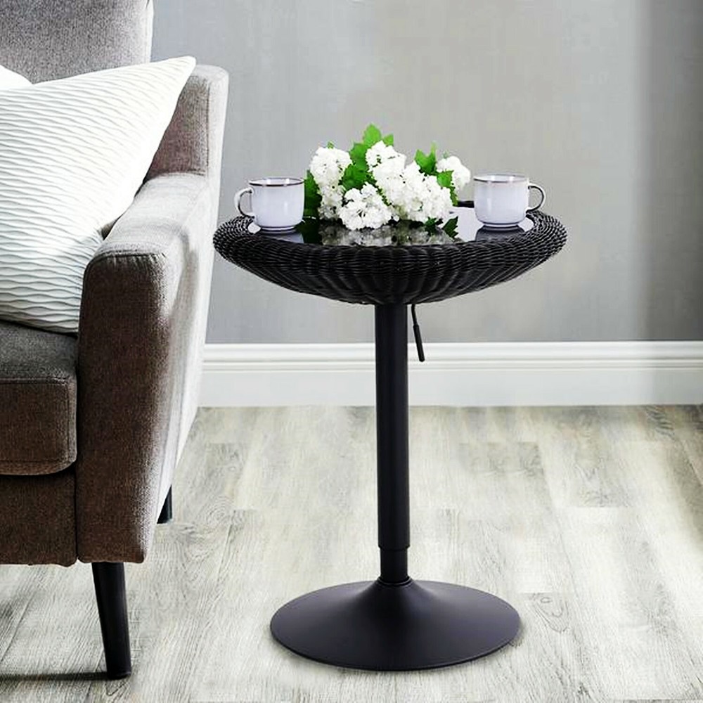 PHI VILLA Bar Table Round Pub Table Height Adjustable Rattan Kitchen Table