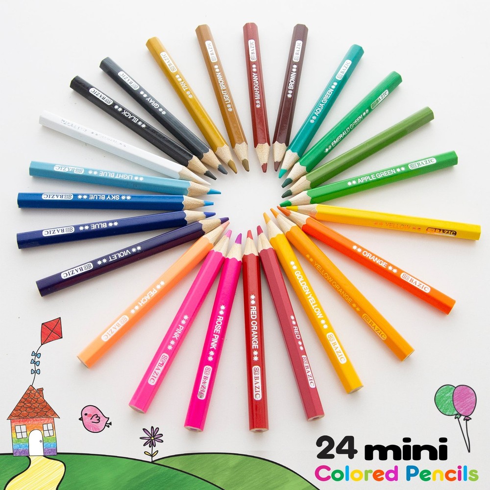BAZIC 24 Mini Colored Pencils, pack of 24