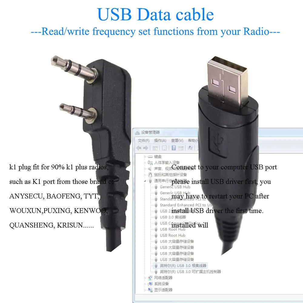 USB PC Programming Cable for Baofeng DM-32 DR-1801 UV-5R BF-888S TYT TH-UV88