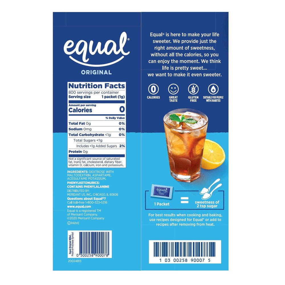 EQUAL 800 Packets – Zero Calorie Sweetener, Sugar Substitute for Drinks & Baking