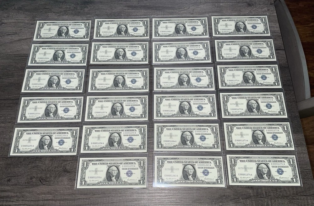 1957 SILVER CERTIFICATES UNCIRCULATED 23 CONSECUTIVE NOTES - LOW SERIAL NUMBERS