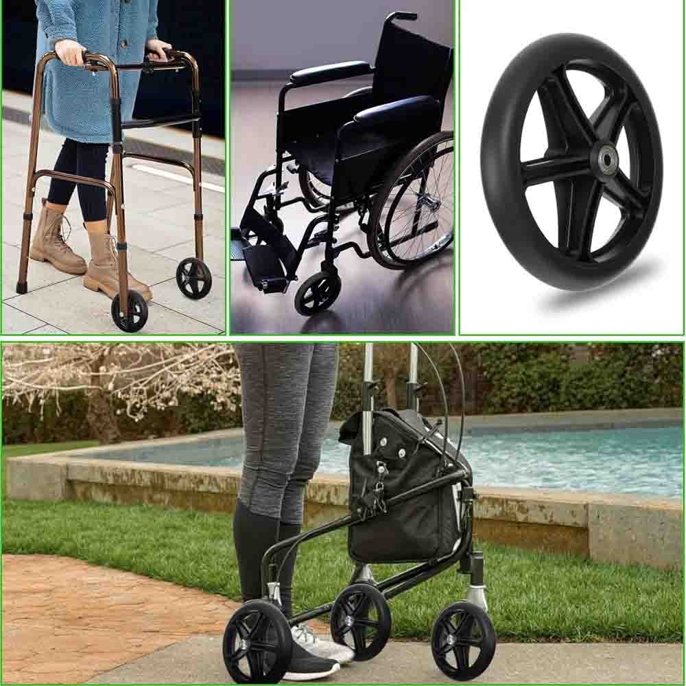 4Pcs 8 Inch Walker Wheels Replacement Solid Anti Slip Rollator Wheel Set Black