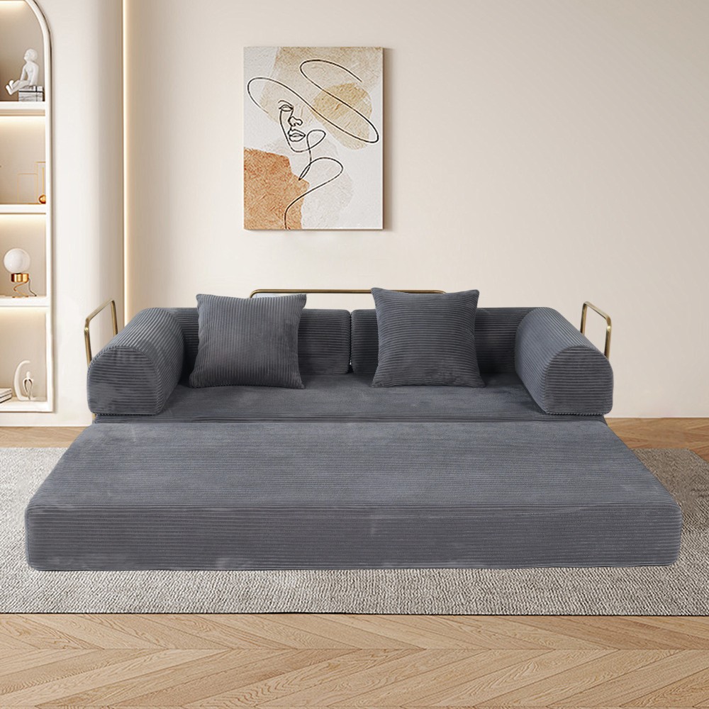 2-in-1 Foldable Convertible Sofa Bed, 75" Sleeper w/ Memory Foam, Grey