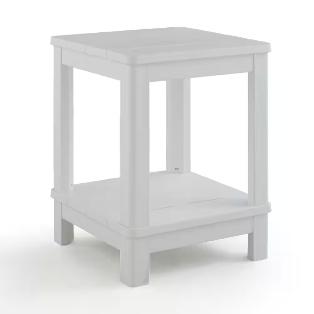 Deluxe 20 In. Resin White Square Patio Side Table with Storage