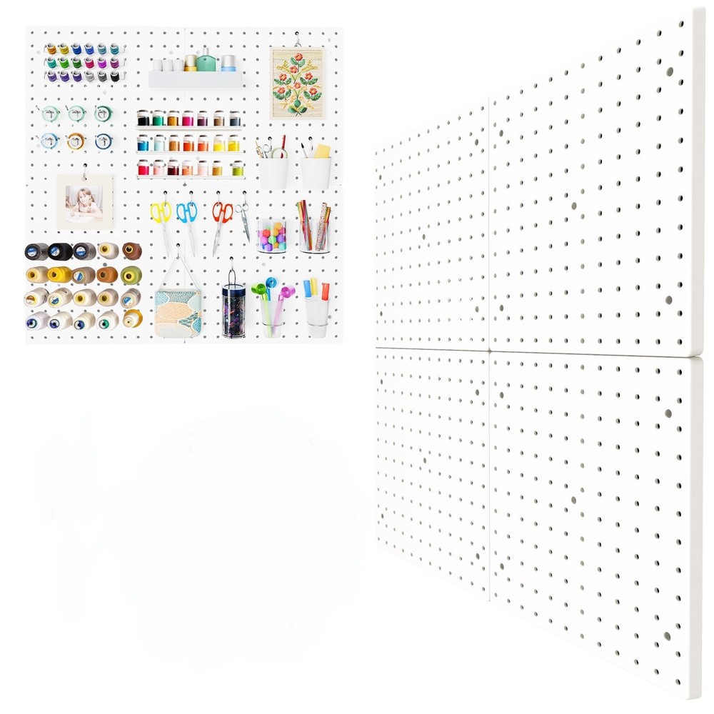 FZK Peg Board, 4 Pack Plastic Pegboard, Pegboard Wall Organizer, White ABS Pe...