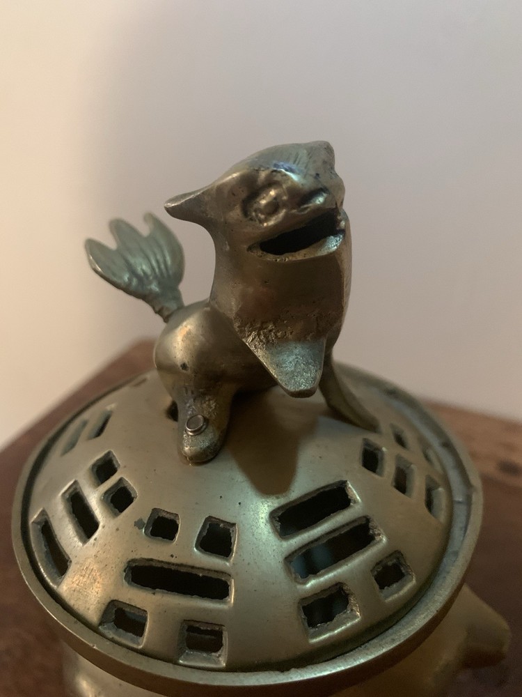 Brass Foo Dog Incense Burner Vintage 7”