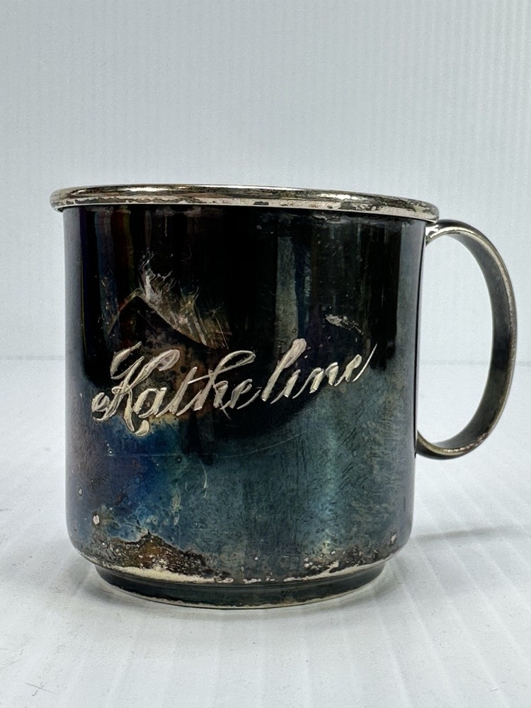 Vintage Warwick Plate Silver Plated Cup Engraved Katheline On Front