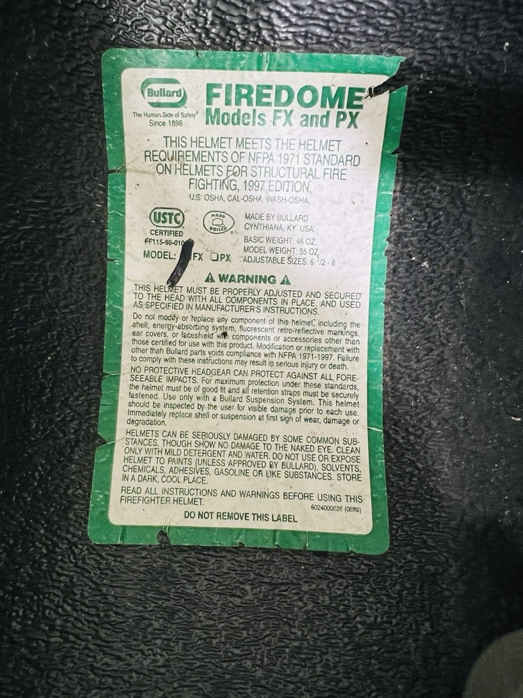 VTG Bullard Fireddome Fire Fighting Helmet Model - FX