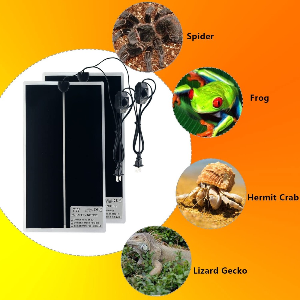 FIPASEN Reptile Heating Mat, 2PCS Pad with 2PCS,7W