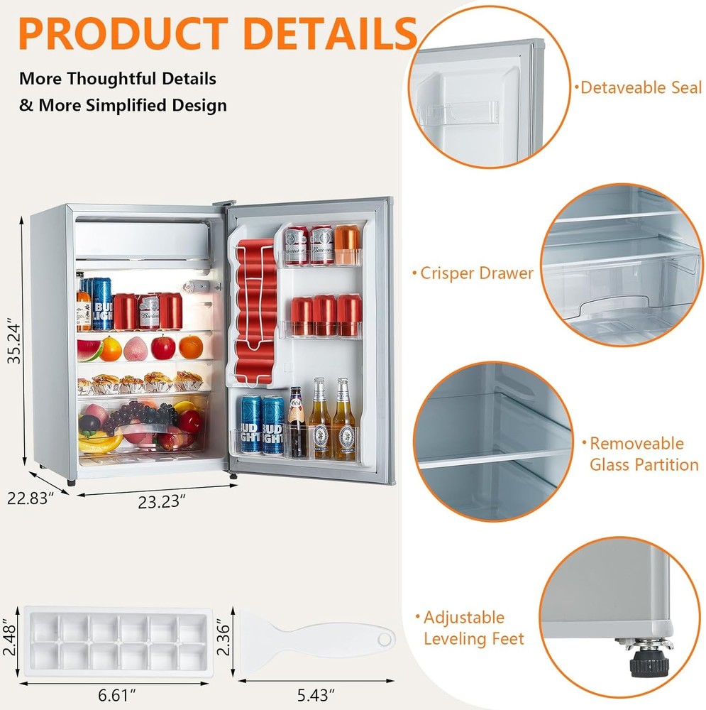 122L Compact Refrigerator W/ Freezer, 7-Level Temp Control & Easy-Clean Interior
