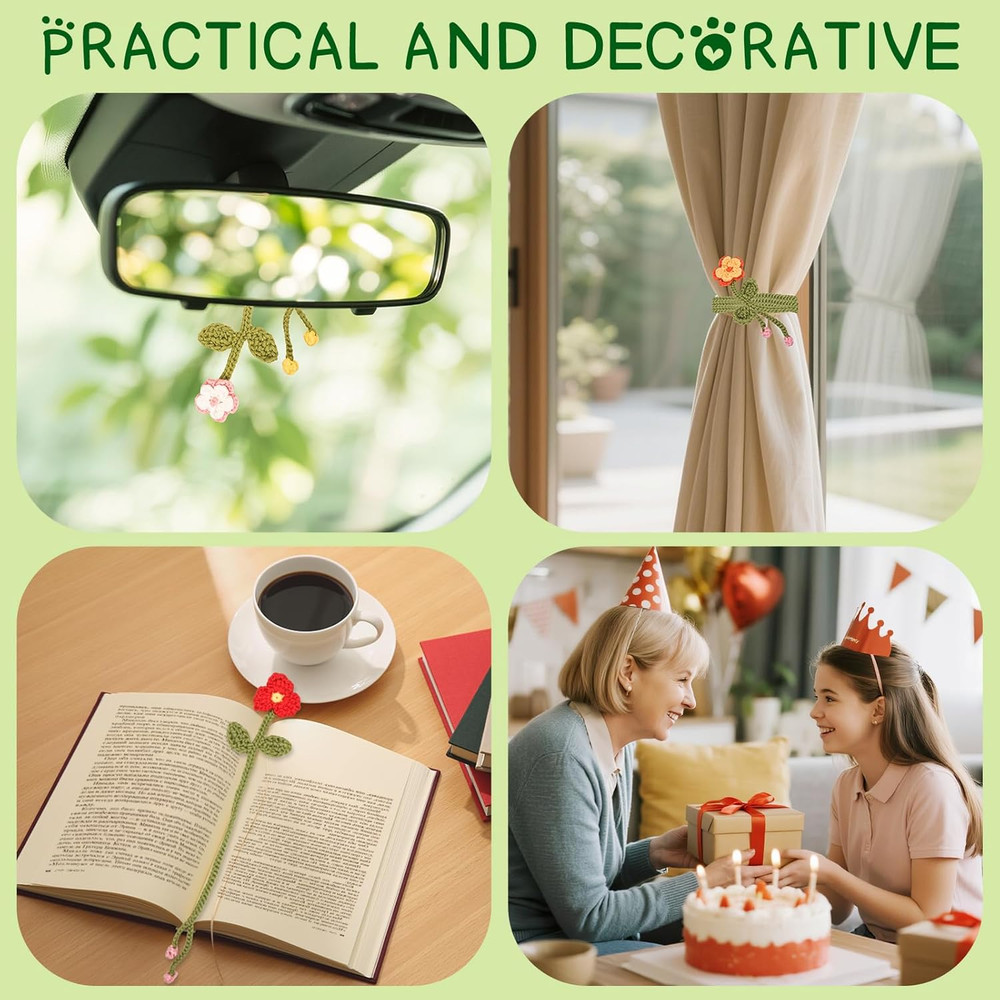 Beginner Crochet Kit: 8 Flower Bookmarks with Video Tutorials & Yarn Set