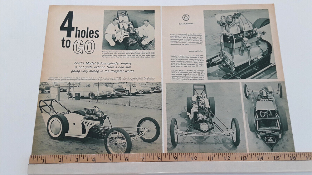 FORD MODEL B 4 CYLINDER DRAGSTER  ORIGINAL 1961 ARTICLE