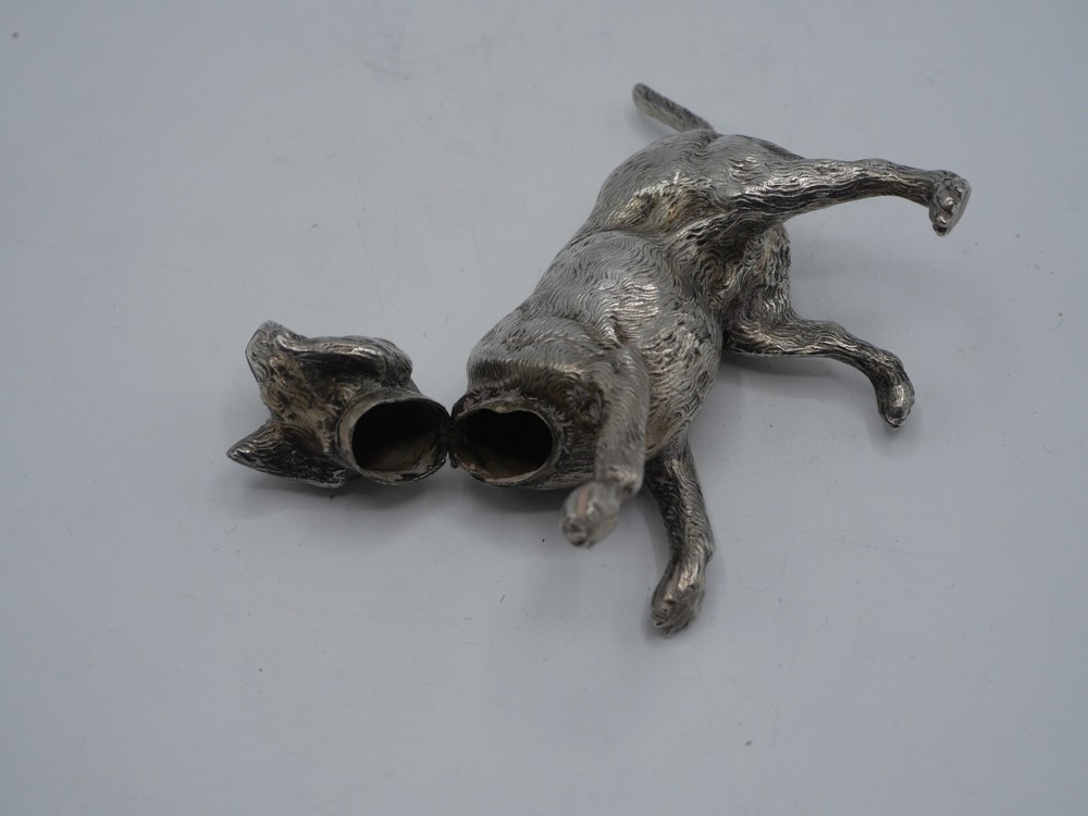 RARE SOLID SILVER NATURAL DOG FIGURE BOX FIGURINE