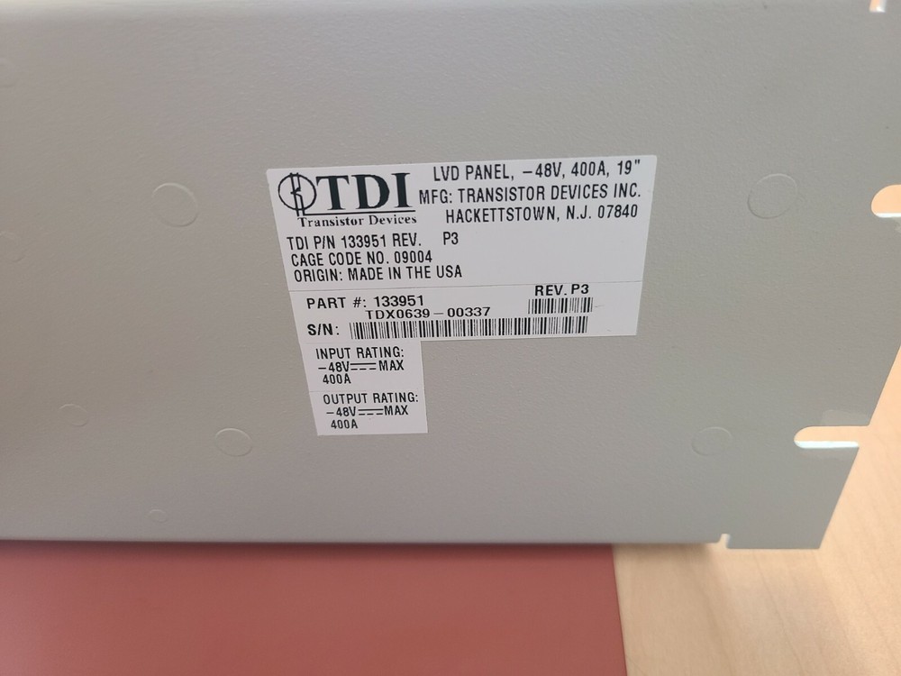 TDI Low Voltage Disconnect Panel 133951 -48VDC 400A 19" New