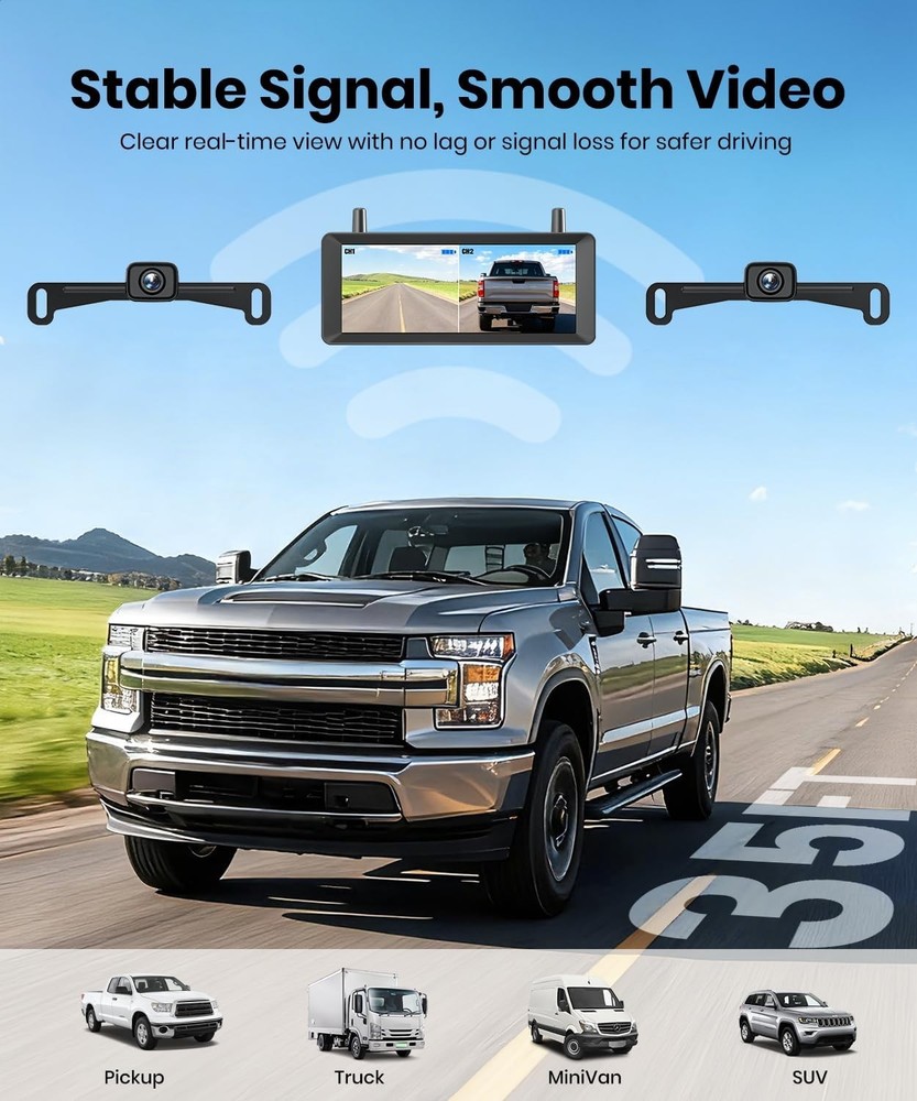 Wireless Backup Camera 7.2 Dual Split Screen