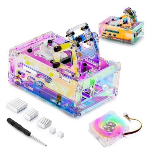 Acrylic Case for Raspberry Pi 5,with Active Cooling PWM Transparent Iridescent