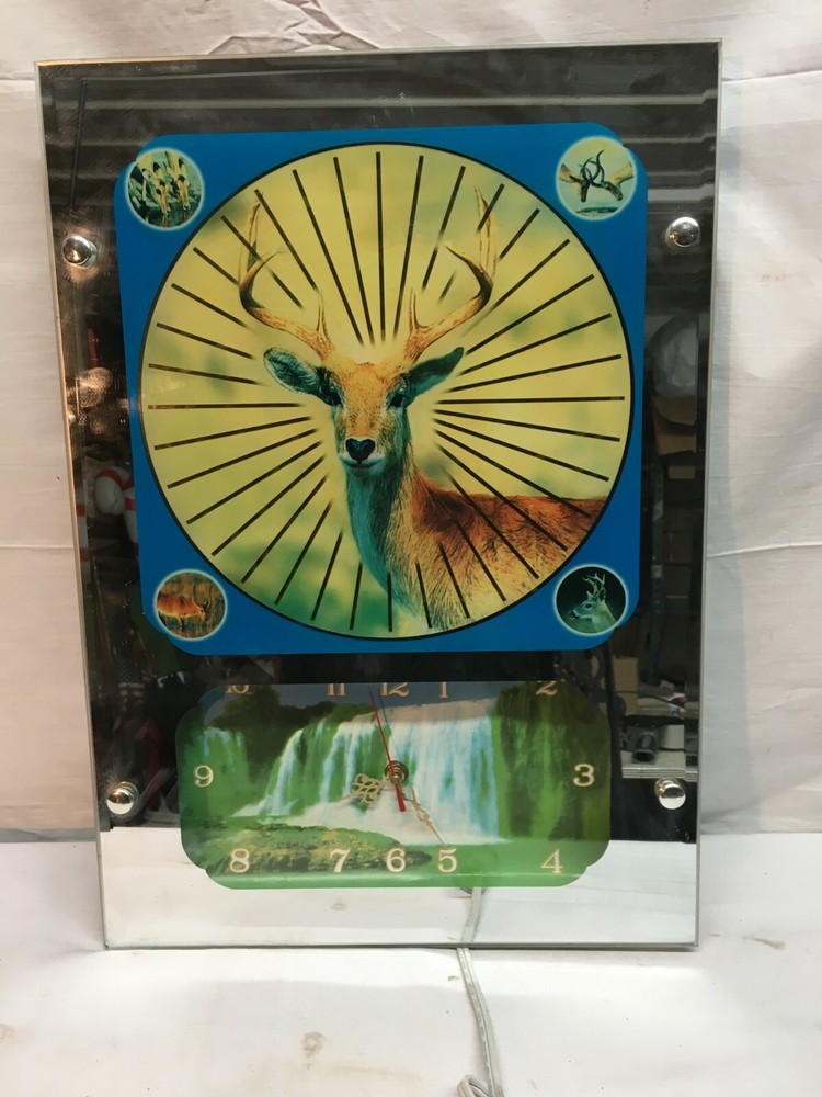 Elco Star burst Deer Mirror Clock Lighted Mirror Bar Den Man Cave Battery Clock