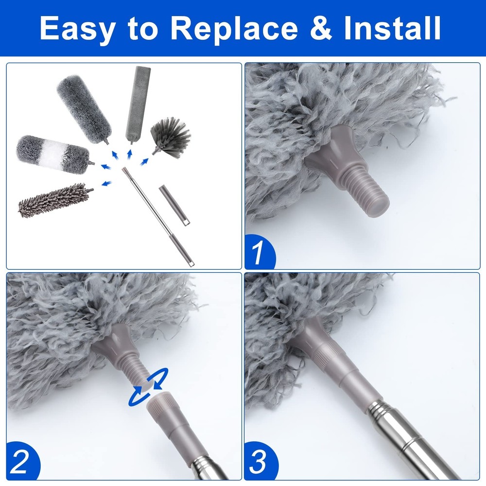 Microfiber Duster Kit (11PCS) - Washable Dusters with Extension Pole (30 to 1...
