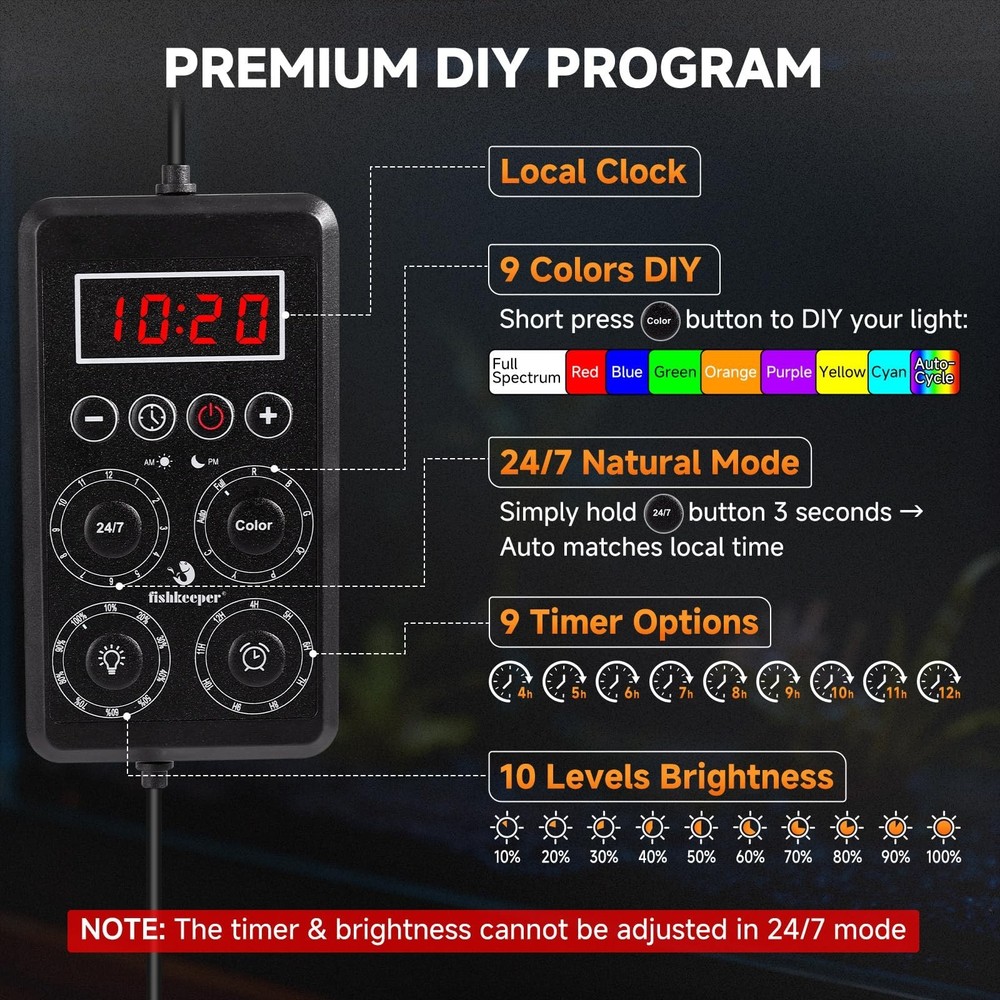 fishkeeper Smart LED Aquarium Light with One-Button Real-Time Sync, 24/7 Mode...