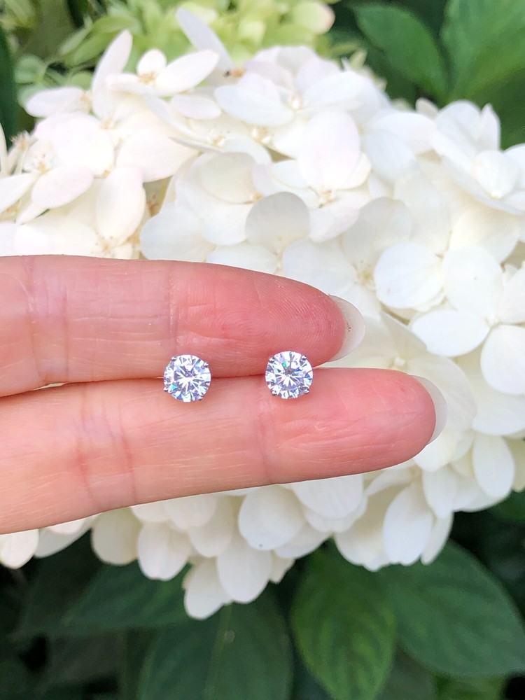 925 Sterling Silver Round Cut CZ Stud Earrings Tiny Dainty Studs 5.8mm