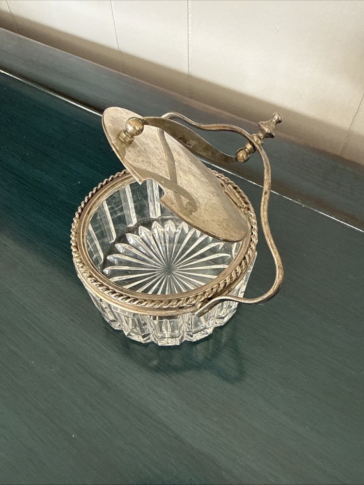 Vintage Crystal, Silver lid Sugar Bowl.