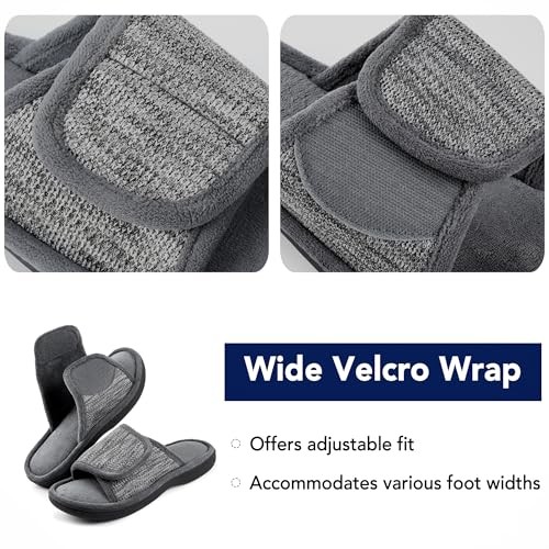 Men's Adjustable Wrap Memory Foam Slide Slipper 11-12 Grey