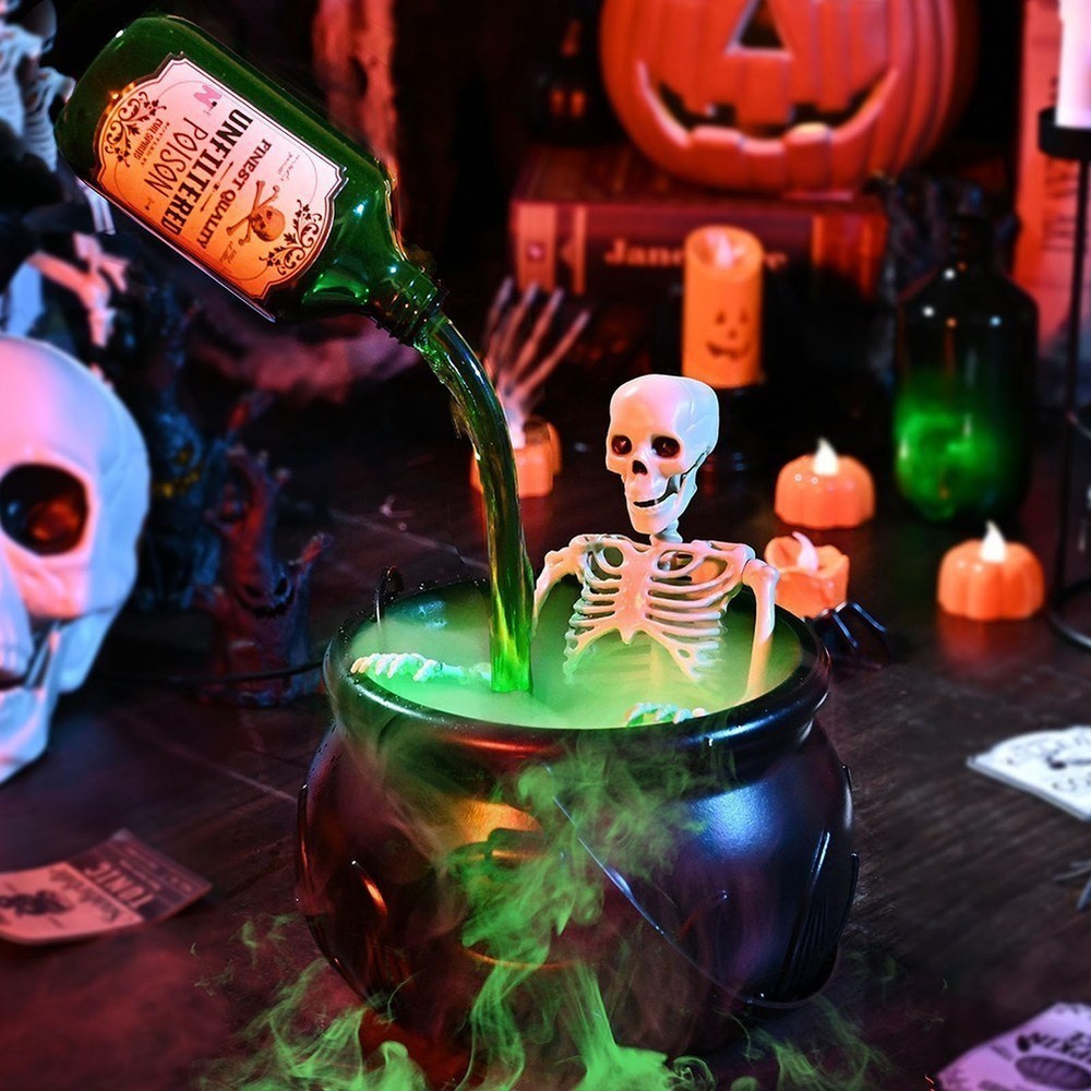 Cauldron Halloween Decor with Magic Floating Potion Bottles Diffuser Mist Maker