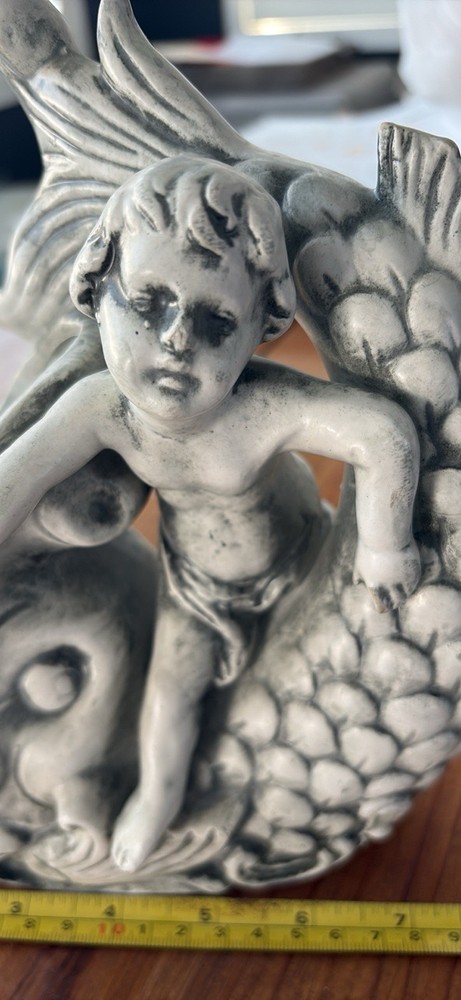 Ceramic Koi Carp Planter With Cherub Nautical Grey