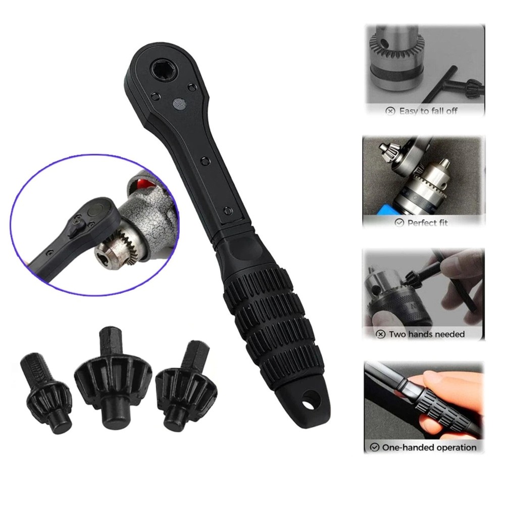 Ratcheting Drill Chuck Key Set 2-in-1 Universal Wrench Spanner with 3 Sockets