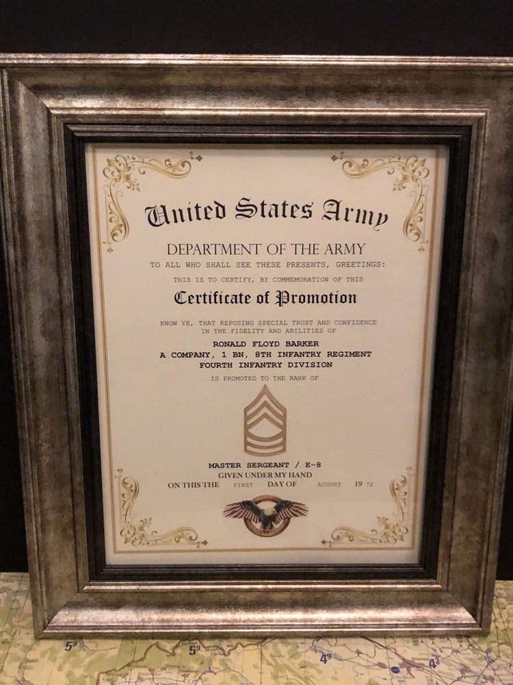 MASTER SERGEANT / MSG (E-8) U.S. Army ~ Commemorative Promotion Certificate