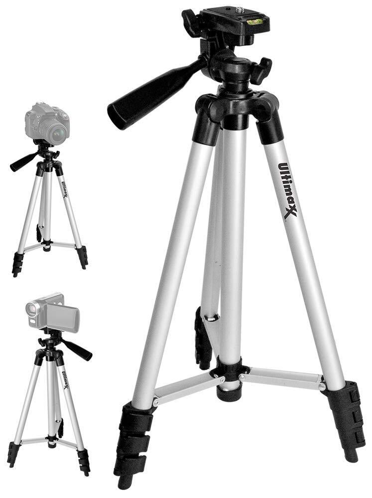 50 Black Camera Tripod 3 Way Fluid Pan Head Adjustable Locking Legs Low Angle