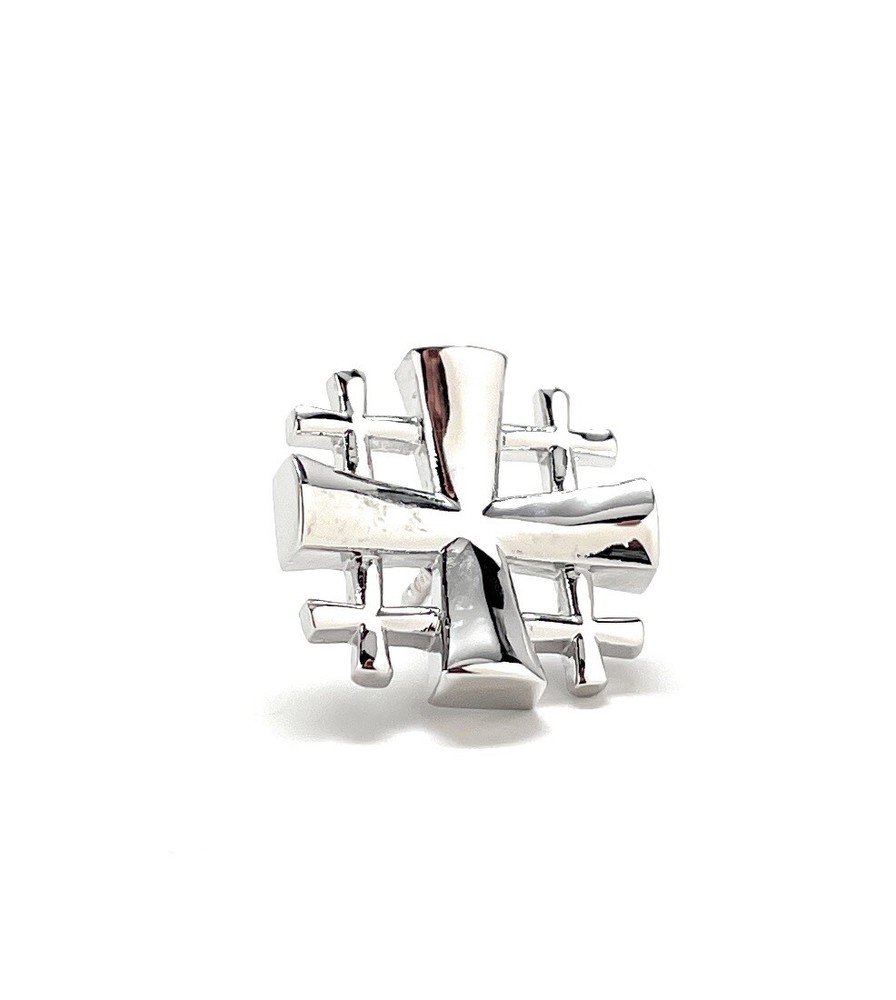 Jerusalem Cross Lapel Pin Crusaders Shield Cut Out Design Silver Five-Fold Pin