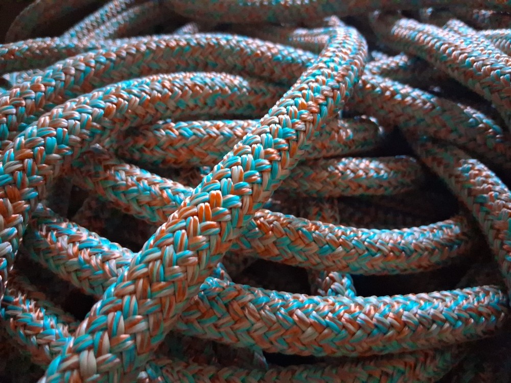 9/16 x 100 ft. Double Braid-Yacht Braid Polyester Rope. Turq/BO/Tan Blend