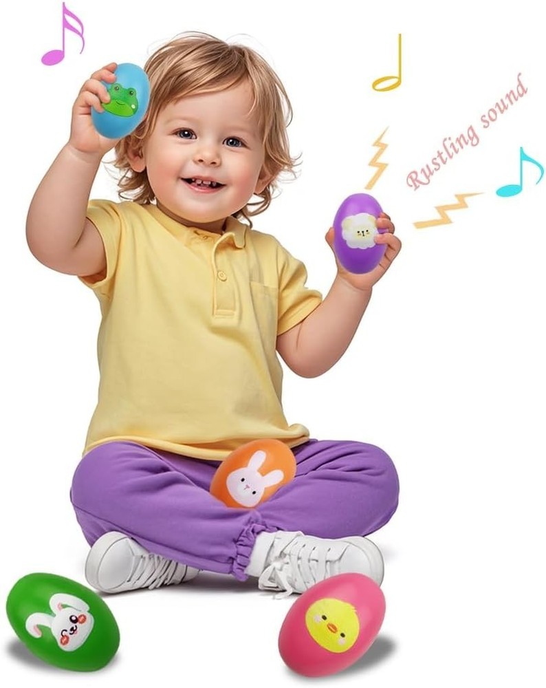 6 Pack Easter Wooden Shake Eggs Percussion Musical Easter Eggs Shakers for To...