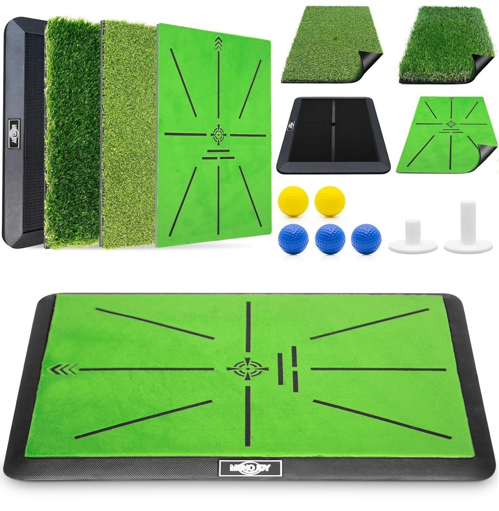 MONOJOY Golf Hitting Mat with Golf Tees - Golf Practice Mat for Swing Path Fe...
