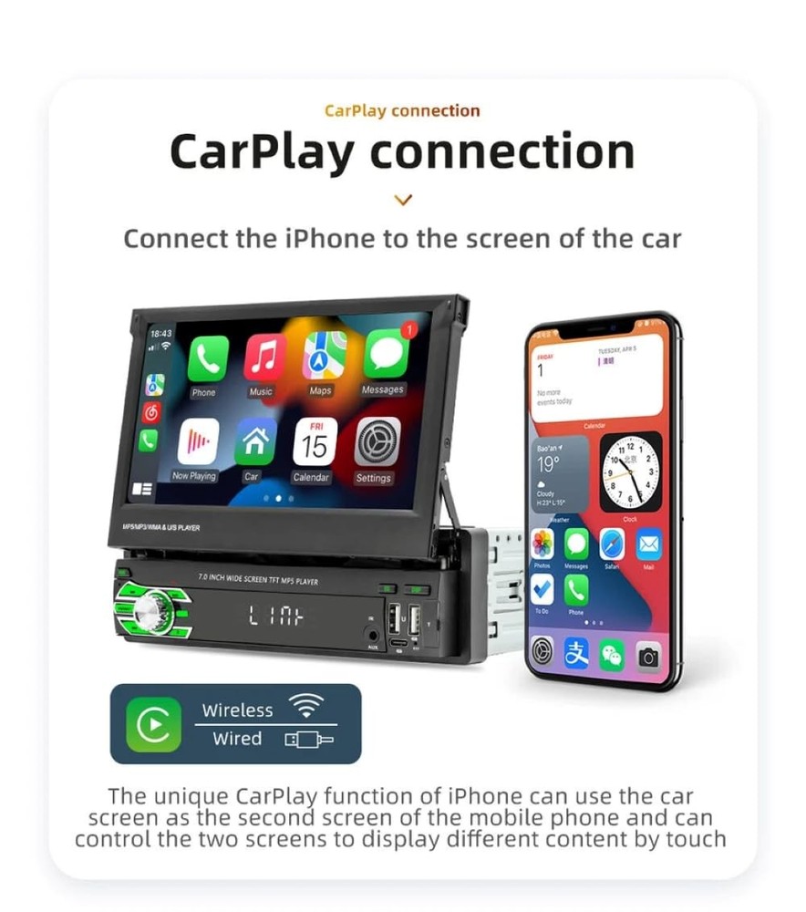 Universal Double Din Car Stereo Wireless CarPlay Android Auto GPS Backup Camera