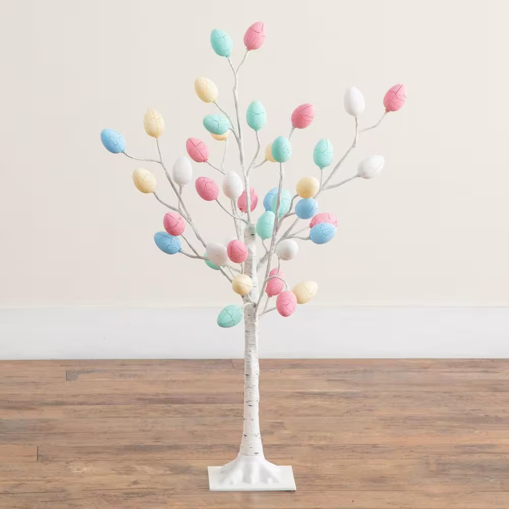 3 Ft. Pre-Lit Artificial Easter Twig Tree with 40 Egg Shaped LED Ornaments