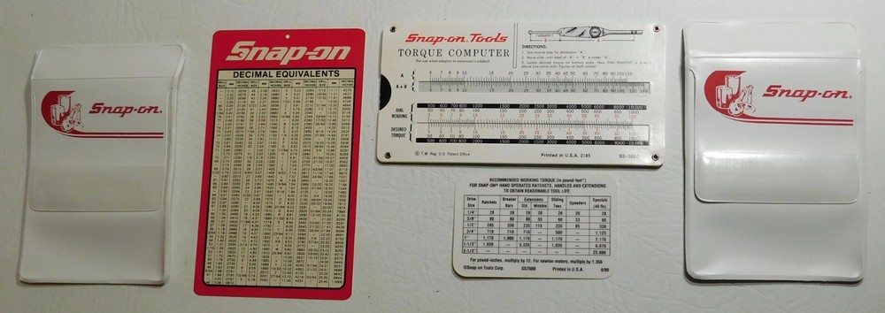 Snap On Tools Pocket Protector Torque Computer Drill Sizes Chart - Read