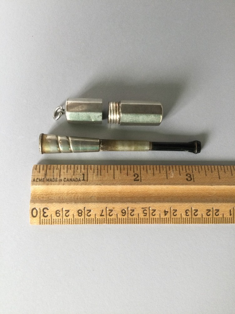 Vintage Antique Art Deco Silver Retractable Extendable Cigarette Holder w Case