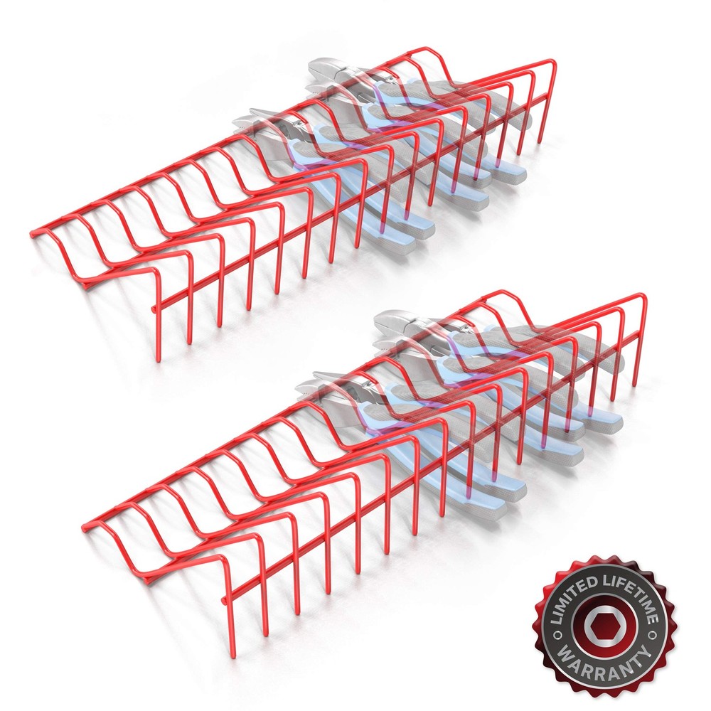 Olsa Tools Plier Organizer Rack - 2pc Set for 2 Racks - 16 Slots Each, Red