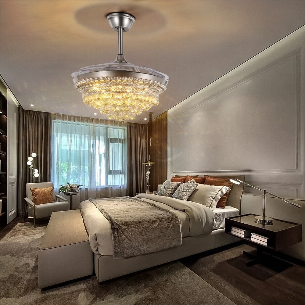42" invisible crystal ceiling fan light remote control three colors Scalable