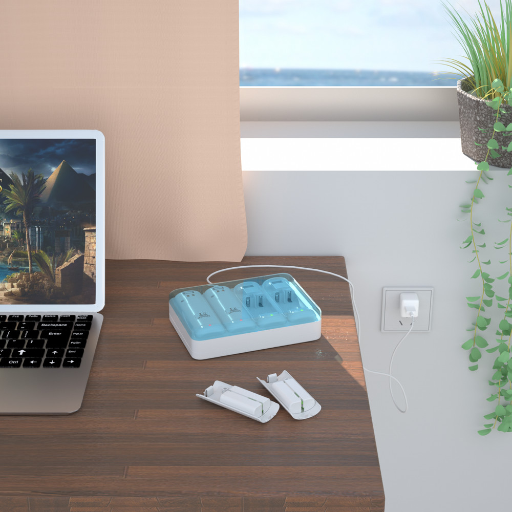 Wii&Wii U Remote Controller Charging Station + 4Pack 2800mAh Replacement Battery