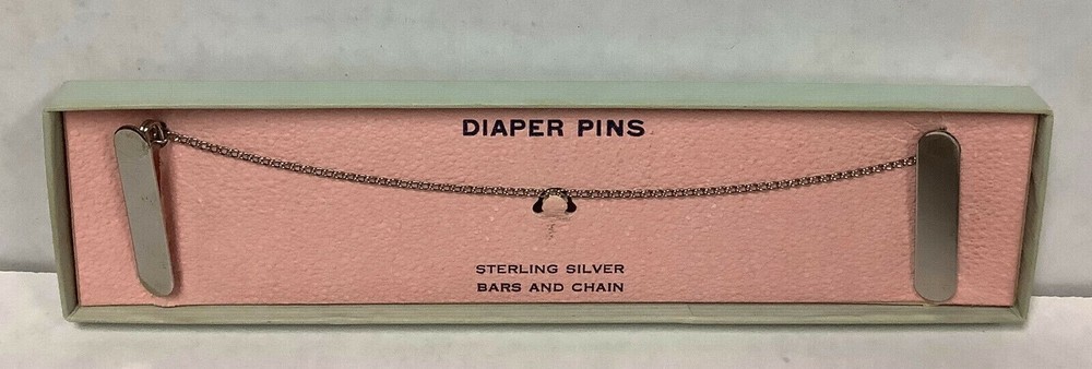 Vintage  Diaper Pins BARS & CHAIN IN ORIGINAL BOX ~ UNUSED