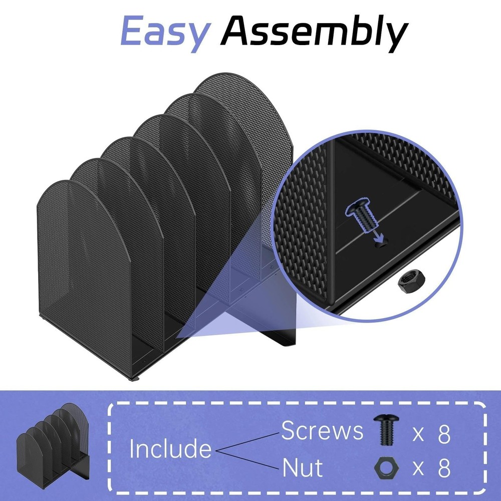 5-Section Desk File Organizer, Vertical File Organizer for Desk, Mesh Mail Ho...